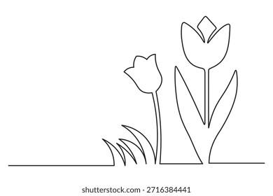 Boceto de línea continua simple de flores y hierbas de prado para el arte floral minimalista