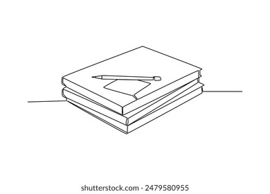 Simple continuous one line drawing of book and pen. School equipment minimalist concept. Simple vector illustration. School.