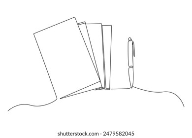 Simple continuous one line drawing of school supplies books and pens. School equipment minimalist concept. Simple vector illustration. School.