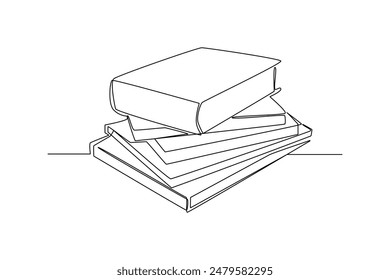 Simple continuous one line drawing of stack of stationery books. School equipment minimalist concept. Simple vector illustration. School.