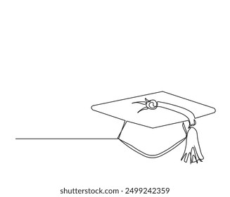 Simple continuous one line drawing of graduation cap. Graduation cap in simple outline illustration. Editable line vector