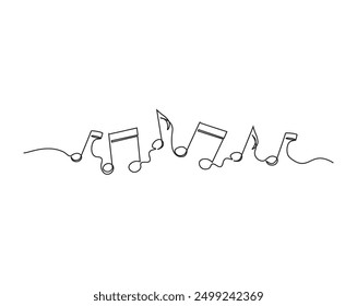 Simple continuous one line drawing of Music Notes. Music note in simple outline illustration. Editable line vector