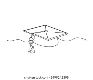 Simple continuous one line drawing of graduation cap. Graduation cap in simple outline illustration. Editable line vector