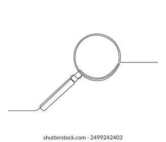 Simple continuous one line drawing of magnifying glass. Loupe or Magnifying glass in simple outline illustration. Editable line vector