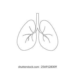 Simple continuous one line drawing of human lungs. Single line human anatomical of lungs . Doodle line illustration.