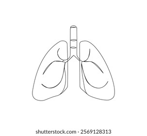 Simple continuous one line drawing of human lungs. Single line human anatomical of lungs . Doodle line illustration.