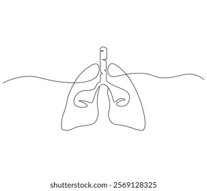 Simple continuous one line drawing of human lungs. Single line human anatomical of lungs . Doodle line illustration.