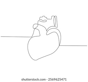 Simple continuous one line drawing of human heart. Single line drawing illustration of heart. Anatomical concept vector art. Doodle line illustration.