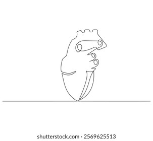 Simple continuous one line drawing of human heart. Single line drawing illustration of heart. Anatomical concept vector art. Doodle line illustration.