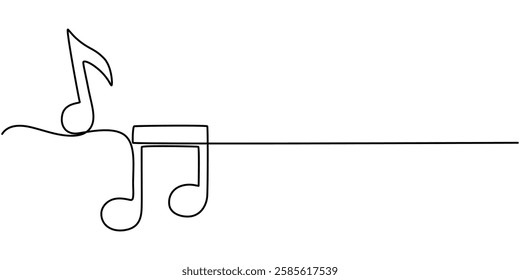 Simple continuous one line drawing of Music Notes. Music note in simple outline illustration. Editable line vector, Continuous one line drawing music notes on stave. Musical symbol in one linear.