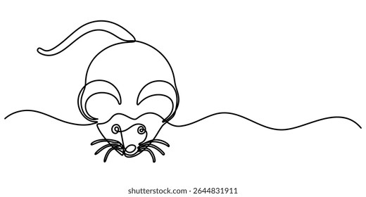  Simple continuous one line drawing of mouse. One line concept of mouse. Vector illustration, One line drawing animation of or rat animal, Abstract rat, continuous one line art outline drawing.