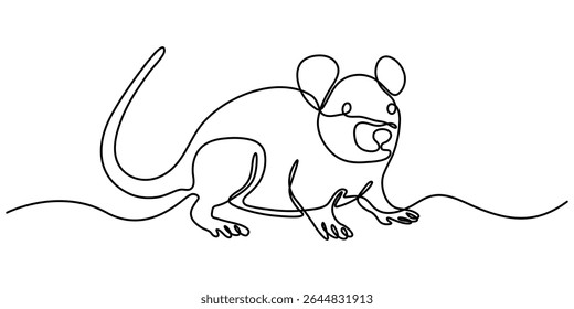  Simple continuous one line drawing of mouse. One line concept of mouse. Vector illustration, One line drawing animation of or rat animal, Abstract rat, continuous one line art outline drawing.