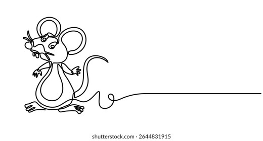  Simple continuous one line drawing of mouse. One line concept of mouse. Vector illustration, One line drawing animation of or rat animal, Abstract rat, continuous one line art outline drawing.