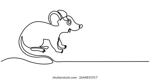  Simple continuous one line drawing of mouse. One line concept of mouse. Vector illustration, One line drawing animation of or rat animal, Abstract rat, continuous one line art outline drawing.