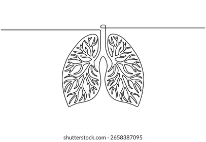 Simples desenho contínuo de uma linha de pulmões humanos. Estilo humano de linha única, desenho à mão e esboço. para ícones, símbolos, sinais ou logotipos.