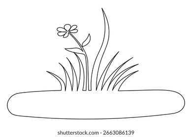 Simple continuous one line drawing of a flower and grass, perfect for minimalist design and nature themes