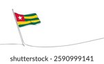 A simple continuous one-line digital drawing of the Togo national flag, featuring green and yellow stripes with a red square and white star.
