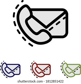 Icono de contactos de contorno simple para el sitio web. Pictograma vectorial de sobre y receptor de teléfono. Concepto de números de correo electrónico y teléfono