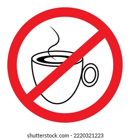 Simple Contour image of a cup under the red prohibition tag. Sticker. Icon. Isolate