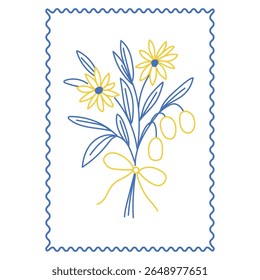 Contorno Simples Contorno Flor Padrão de impressão. Tema de descanso de viagem e férias. Summer Resort Art Swatch Doodle Linha Mão Artesanato Decoração. Desenho simples de buquê de esboço.
