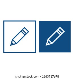 Simple contour pencil. The symbol is located in a square frame. Vector blue icons.