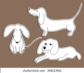 Simple contour pets. Line style drawing. Hand drawn dogs for kid coloring book. 