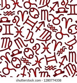 simple contour seamless pattern consisting of zodiac signs symbols, for fabric, textile, Wallpaper and other design, black and white and red version