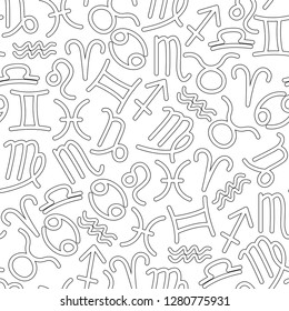 simple contour seamless pattern consisting of zodiac signs symbols, for fabric, textile, Wallpaper and other design, black and white and red version