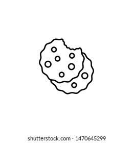 Simple cookie icon, confectionery black sign, flat line stroke symbol pictogram isolated on white background for bakery, candy shop, mobile app, pictogram, logo, infographics, social media element