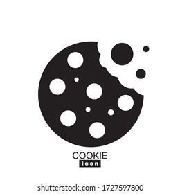 Simple Cookie Icon Vector Illustration. Oatmeal Sugar Bitten Cookies Silhouette Or Logo. Round Black And White Biscuit Symbol Isolated