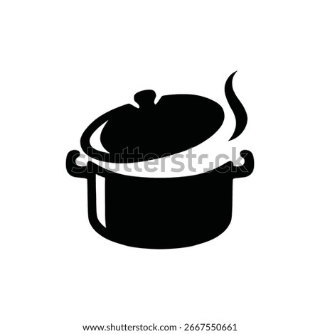 Simple cooking pot logo concept. Saucepan with steam design illustration, vector.