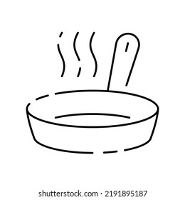 Simple Cooking Related Vector Line Icon. Vector kitchen in restaurant with cook and meal. Editable Stroke. Pixel Perfect. Food eating. Hot pan