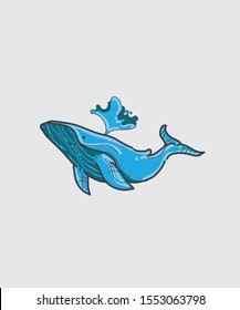 simple and cool blue whale illustration