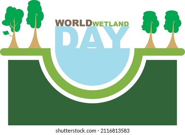 Simple and cool design drawing, logo of the year, environment, wetland consisting of green trees, blue lake and green grass to commemorate world wetland day in vector form