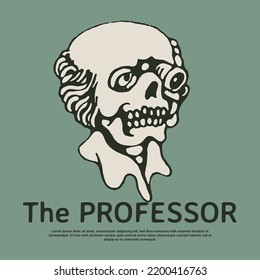 Simple but cool design, illustration of a professor with a magnifying glass in his eye. suitable for merchandising or logo purposes.