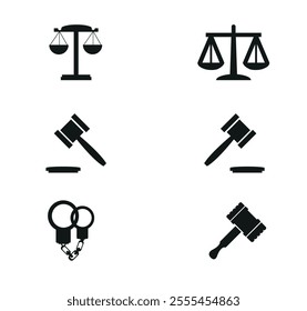 simple and cool justice law icon. Crime icons set. ball chain, bullet, auction hammer, scales icon. 