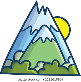 Simple and cool mountains with sun behind it cartoon illustration