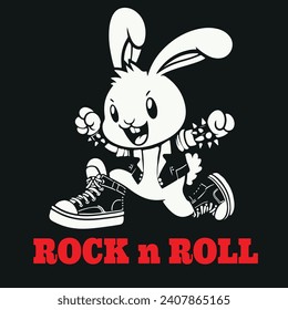 simple but cool, a picture of a rabbit wearing rock n roll clothes. Very suitable for clothing merchandise.