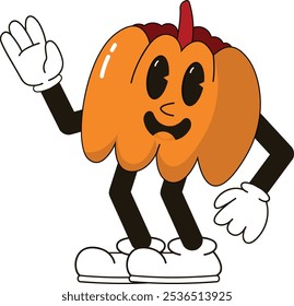 simple cool waving pumpkin halloween mascot illustration with funny pose and expression