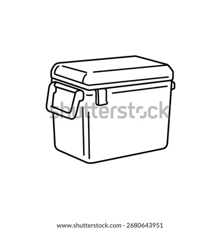 Simple cooler box line drawing, vector icon of a portable ice chest for a picnic or summer travel concept.