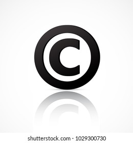 Simple copyright symbol with reflection isolated on white background. Vector illustration for your graphic design.