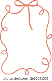 A simple coral ribbon forms a decorative frame with a bow at the top and curly swirls along the sides.