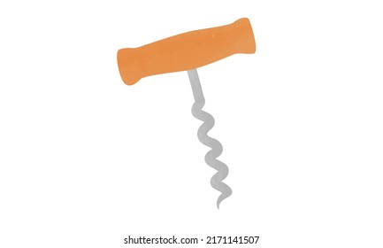 Simple corkscrew clipart. Wine corkscrew watercolor style vector illustration isolated on white background. Corkscrew for wine bottle cartoon drawing. Hand drawn doodle style. Corkscrew vector design