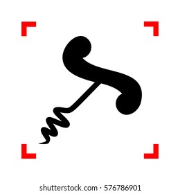 Simple corkscrew sign. Black icon in focus corners on white background. Isolated.