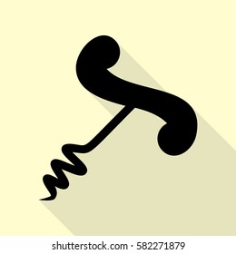 Simple corkscrew sign. Black icon with flat style shadow path on cream background.