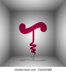 Simple corkscrew sign. Bordo icon with shadow in the room.