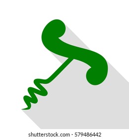 Simple corkscrew sign. Green icon with flat style shadow path.