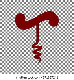 Simple corkscrew sign. Maroon icon on transparent background.