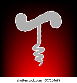 Simple corkscrew sign. Postage stam or old photo style on red-black gradient background.