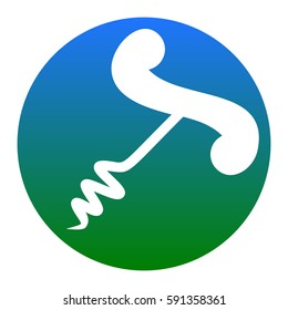 Simple corkscrew sign. Vector. White icon in bluish circle on white background. Isolated.